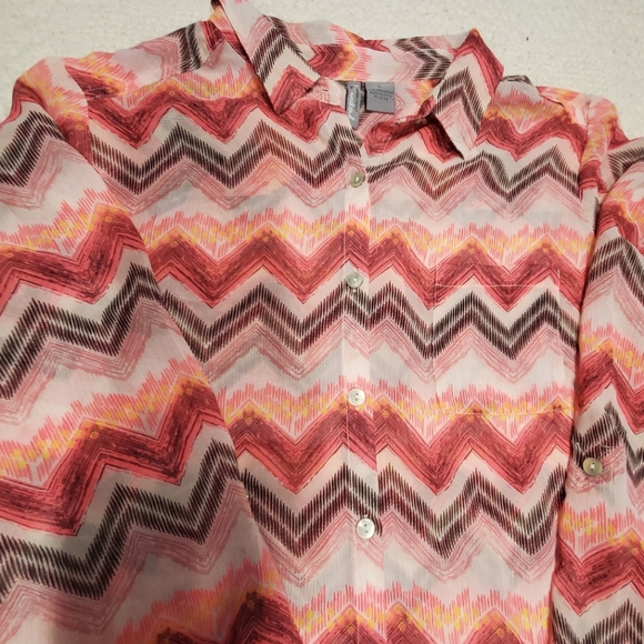 New Directions lightweight polyester button down longsleeved blouse top colorful - Picture 6 of 16